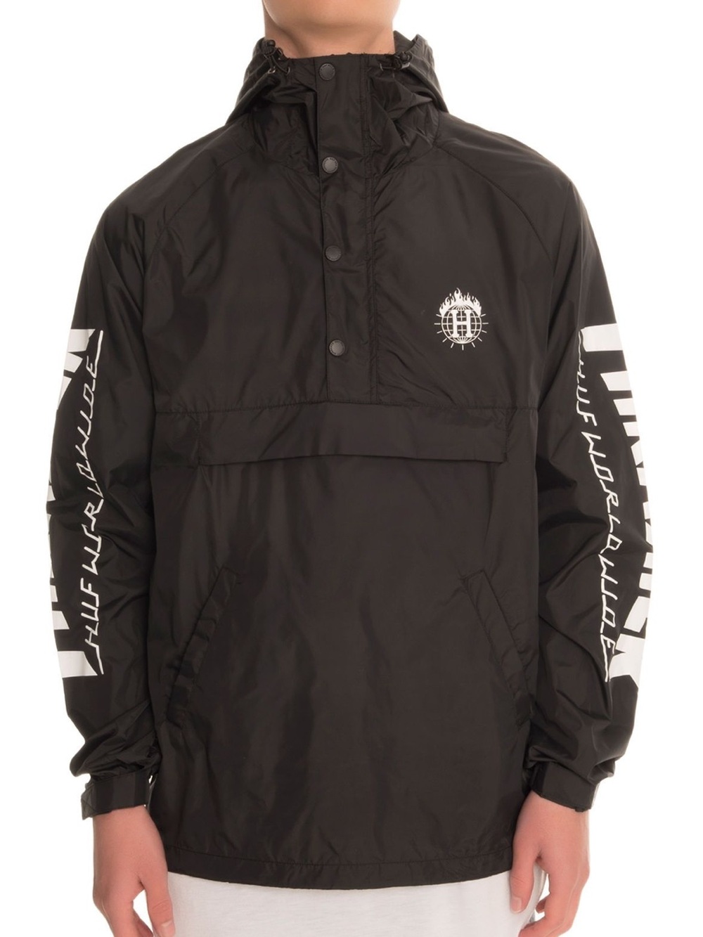 HUF x Thrasher Black Hooded Anorak Windbreaker Jacket Medium Streetwear